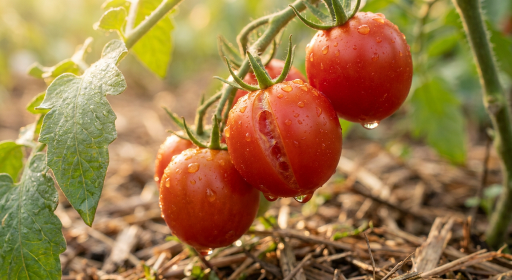 Ripe cherry tomatoes on the vine.